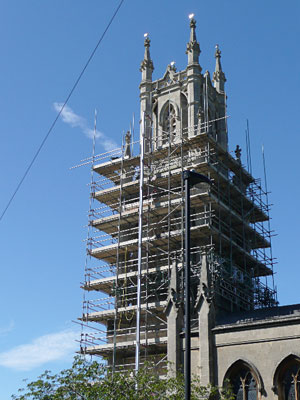 st stephens tower with scaffold prior to rebuild by Minerva